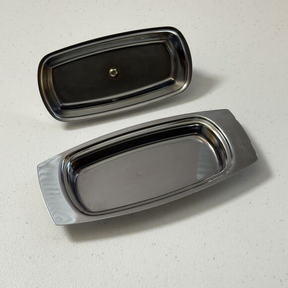 Butter Dish Tray Vintage Kromex MCM Chrome Silver w/ Cover - Picture 5 of 7